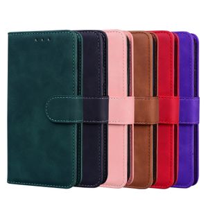 Étuis de téléphone portefeuille pour Samsung Galaxy S22 S21 S20 Note20 Ultra Note10 Plus - Impression de peau de couleur unie en cuir PU double fentes pour cartes