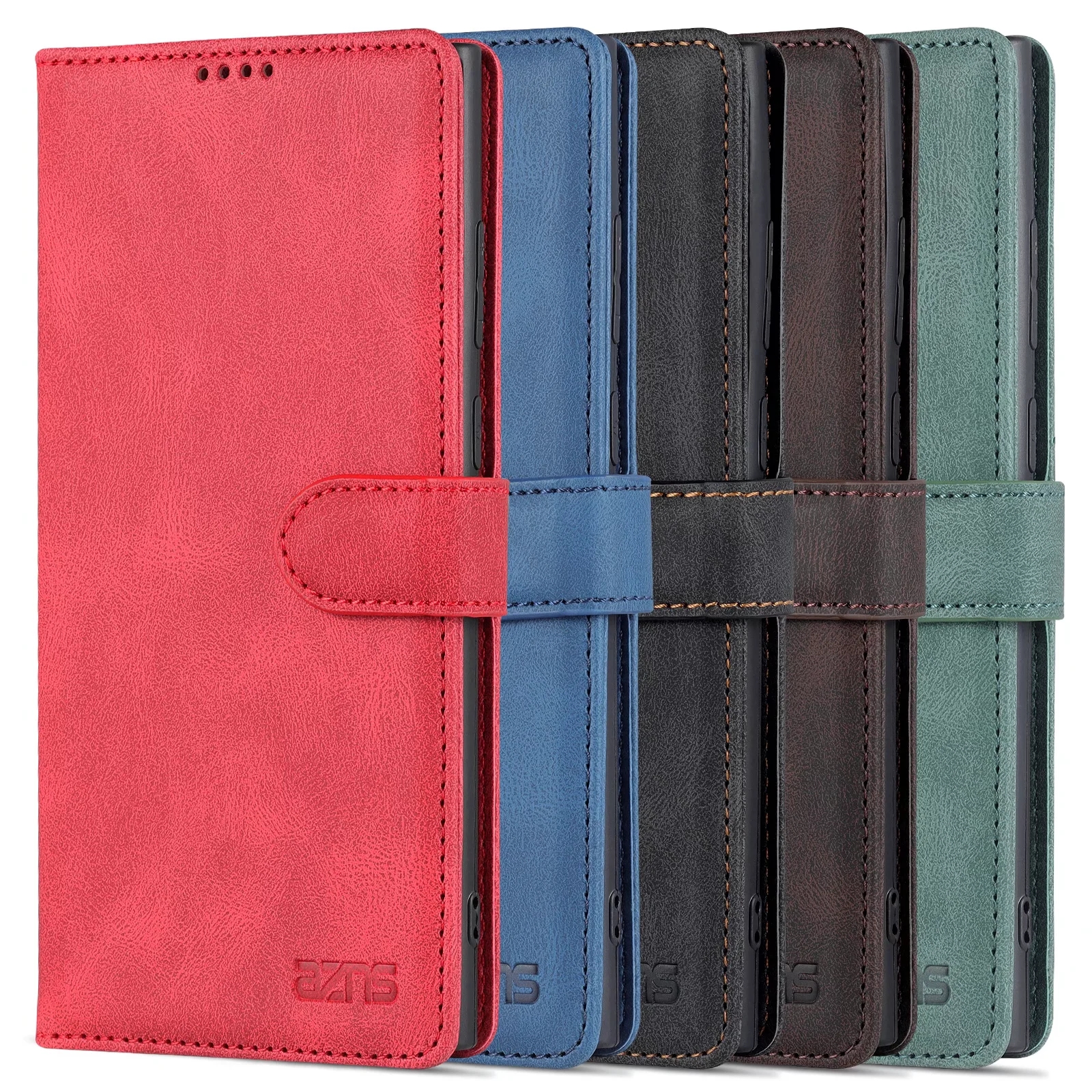 Wallet telefoonhoesjes voor Samsung Galaxy S22 S21 Ultra plus pure kleurkalfsleer textuur PU lederen flip -standaard cover Case met contante slots