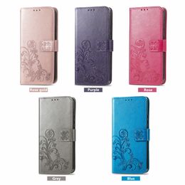 Wallet telefoonhoesjes voor Samsung Galaxy S23 S22 S21 S20 Note20 Ultra Note10 plus vier bladklaverklaver Embossing PU Leather Flip Stand Cover Case met kaartsleuven