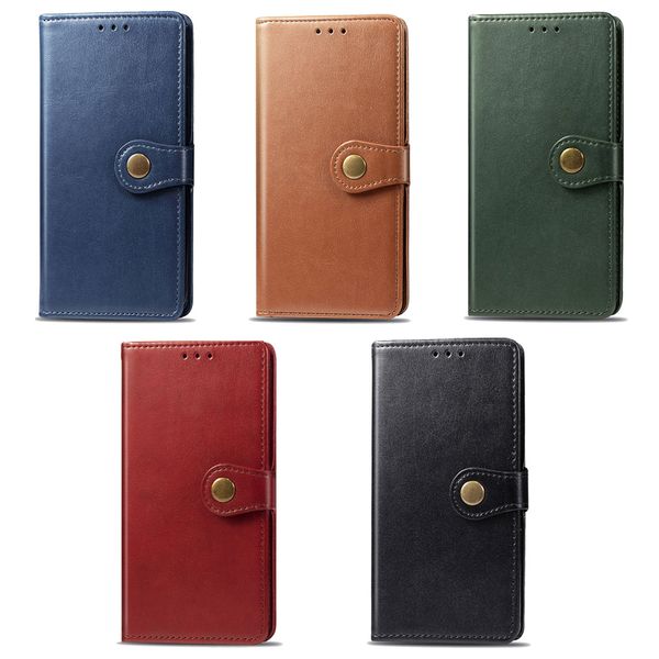 Étuis de téléphone portefeuille pour Samsung Galaxy S23 S22 S21 S20 Note20 Ultra Note10 Plus Couleur pure Boucle en fer ronde PU Cuir Flip Kickstand Cover Case avec fentes pour cartes