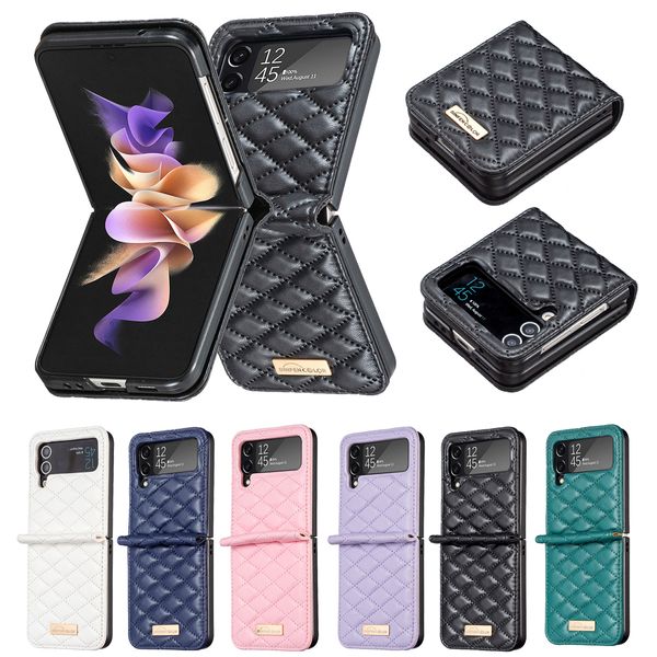 Fundas de teléfono tipo billetera para Samsung Galaxy Z Flip 4/3 Diseño de estilo rombal Funda de cuero con sensación de piel de cordero
