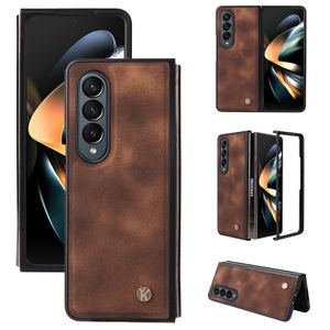 Wallet telefoonhoesjes voor Samsung Galaxy Z vouw 4/3 huidgevoelige vaste kleur pu lederen deksel met kaartslots