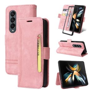 Étuis de téléphone portefeuille pour Samsung Galaxy Z Fold 4/3 couleur unie en cuir PU étui à rabat avec béquille extérieure avec fentes pour cartes extérieures