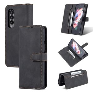 Wallet telefoonhoesjes voor Samsung Galaxy Z vouw 4/3 pure kleur kalfsleer textuur pu lederen flip -standaard cover case met contante slots