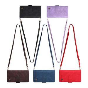 Wallet telefoonhoesjes voor Samsung Galaxy Z vouw 4/3 multifunctionele vaste kleur pu leathe hut flip -standaard deksel met multi -kaartsleuven en schouderriem