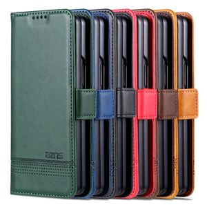 Étuis de téléphone portefeuille pour Samsung Galaxy Z Fold 4/3 Texture en cuir de veau de couleur pure Étui en cuir à rabat avec béquille avec fentes pour cartes