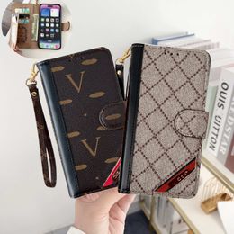 Portemonnee Telefoonhoesjes Leer Voor iPhone 15 Pro Max 14 Plus 13 12 pro Modeontwerper Multi-kaarthouder Creditboek Luxe Handriem Standaard Lanyard Schokbestendige hoes