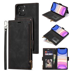 Estuches para teléfonos con billetera Premium PU Leather Zipper Folio para iPhone 14 13 12 11 Pro Max XR XS Max 8 7 6 Plus Samsung S23 S21 S20 Note20 Plus Ultra S21FE S20FE