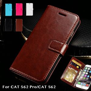 Billetera PU Flip Telephip Case Cat S62 Pro, Funda de billetera de cuero con una funda de imán de cubierta posterior de tpu suave para gato, marrón