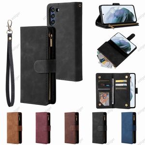 Portefeuille en cuir PU Cuir Sac à glissière de la fermeture à glissière de téléphone avec fente de carte Cadre photo Stand pour Samsung Galaxy S21FE S21ULTRA S21Plus S21 S20FE S20 S20 S10 S8 Couverture de cas S8 S8