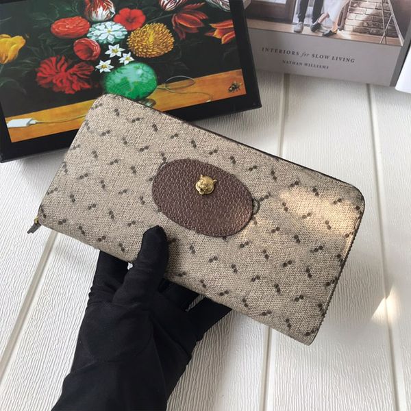 Portefeuille Femmes Longue Fermeture Éclair Porte-Monnaie Pochette Matériel De Peau De Vache Matériel Petite Tête De Tigre Lettre Imprimer Intérieur Fermetures À Glissière Poche Téléphone Portable Poche Titulaire De La Carte