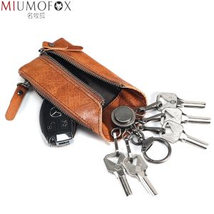 Portefeuilles 100% echte lederen sleutel portemonnee Vintage Men Auto Key Holder Zipper Keys Case Top Kwaliteit Male man Huishoudster Keys Organisator Case