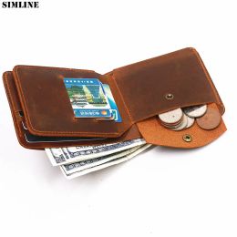 Billeteras 100% billetera de cuero genuina para hombres masculinos hechos a mano de vaca natural corta trifold masculina para hombres con tarjeta de identificación bolsillo de bolsillo de monedas