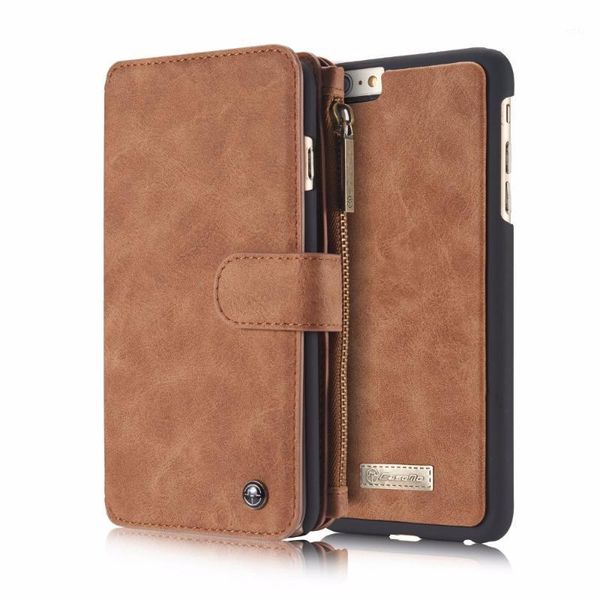 Portefeuilles 2 en 1 étui de téléphone portefeuille pour iPhone 6 Plus/6s Plus, housse de protection en cuir véritable avec porte-monnaie à glissière et porte-cartes1