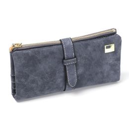 Portefeuilles 2021 Merk Lange Portemonnee Twee Vouwen Dames Trekkoord Nubuck Lederen Zipper Suede Portemonnee Dames Feminina Clutch Bag Coin