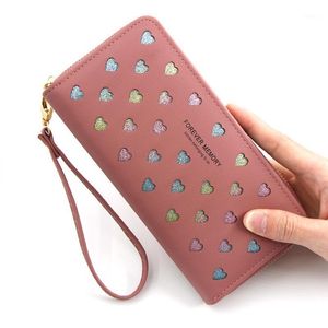 Portefeuilles 2022 Cute Hollow Dames Portemonnee PU Lederen Vrouwen Portemonnee Koreaanse Mode Clutch Bag Rits Multifunctionele ID Bankkaart Cellphone