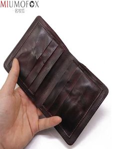 Portefeuilles 2022 Echte lederen portemonnee voor mannen Vintage gerimpelde korte tweevoudige man Compacte portemonnee Holder Vertical Pocket Money Bag T22114938671