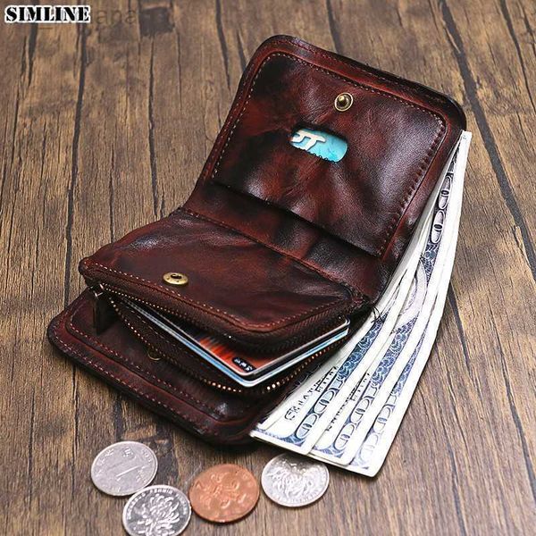 Portefeuilles 2022 portefeuille en cuir véritable pour hommes mâle Vintage peau de vache court petit sac à main pour hommes porte-carte avec fermeture à glissière sac de poche pour pièces de monnaie femmes L220929