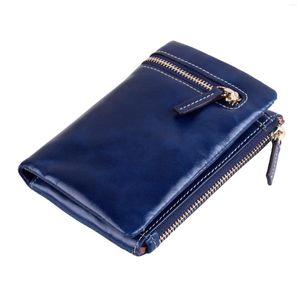 Portefeuilles 2022 SS Echte koeienleren verminkte-functionele ritsje Wallet Top Kwaliteit Olie Waxed Cowhide Card Holder Bil-voudige portemonnee