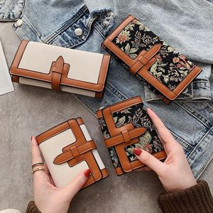 Portefeuilles 2022 Vrouwen Luxe Driebladige Designer Borduurwerk Bloemen Canvas Zachte Lange Korte Portemonnee Meisjes Mode Kaarthouder Clutch