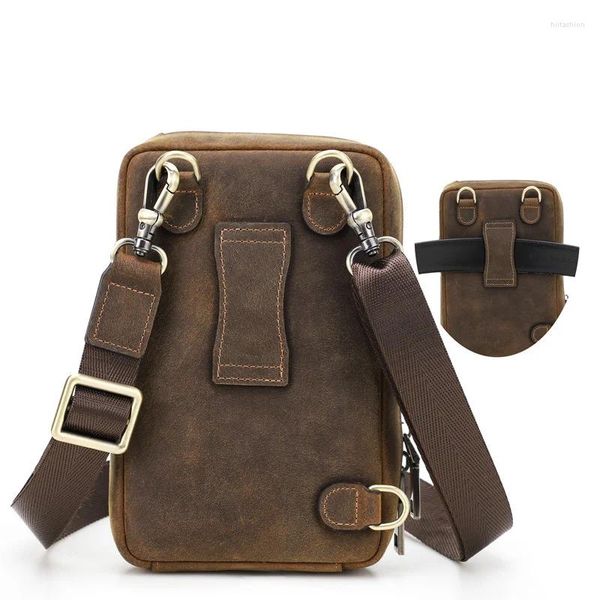 Portefeuilles 2023 Crazy Horse Cow Mens Portefeuille En Cuir Véritable Sac De Téléphone Mobile Pour Hommes Mini Une Épaule Messenger Passeport Couverture De Luxe