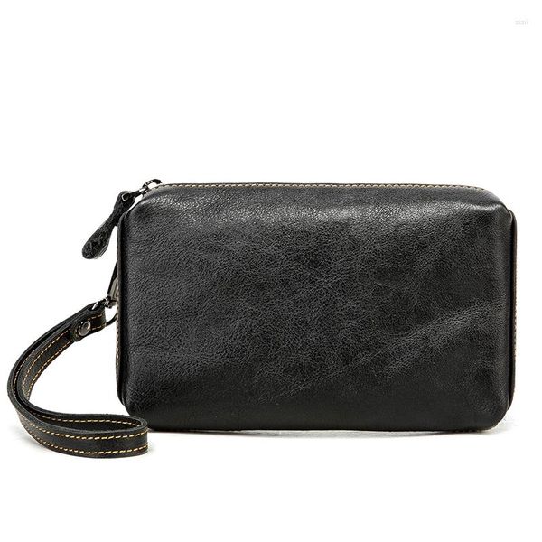 Carteras 2023 Moda Hombres Largo Lujo Monedero Masculino Cartera de cuero genuino Diseño Titular de la tarjeta Teléfono Cluth Moneybag