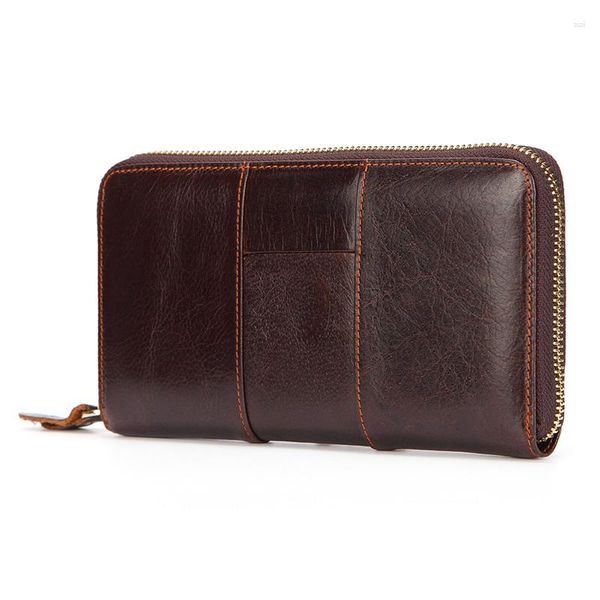 Portefeuilles 2023 Véritable cuir hommes long portefeuille fermeture à glissière pince à billets d'affaires porte-monnaie pour homme porte-carte voyage téléphone pochette sac à main