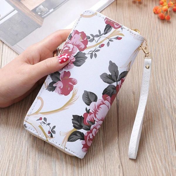 Carteras 2023 Cartera con estampado de rosas para mujer, bolso largo, bolso de mano con cremallera salvaje a la moda, monedero con múltiples tarjetas, tarjetero, Cartera Carteira