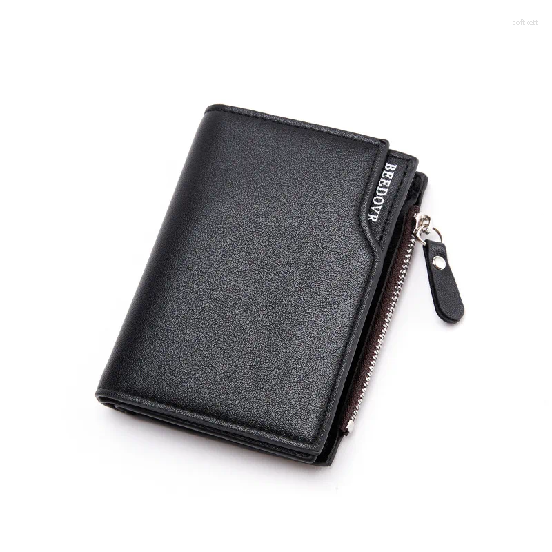 Wallets 2023Men's Zipper Short Business Wallet 2 Fold Multi-card Fashion Vertical Mini Button European And American Retro Coin Purse