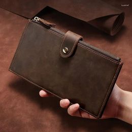 Billeteras 2024 Fashion Fashion Genuine Leather For Men With Coin Bag Bagper Big Money Carteres Long Slim Purse Casual Men's