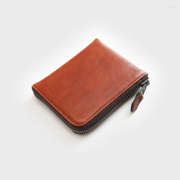 Carteras 2024 Cartera de cuero genuino para hombres Mujeres Marca Vintage Cremallera corta Monedero de embrague con bolsillo para monedas Titular de la tarjeta Bolsa de dinero