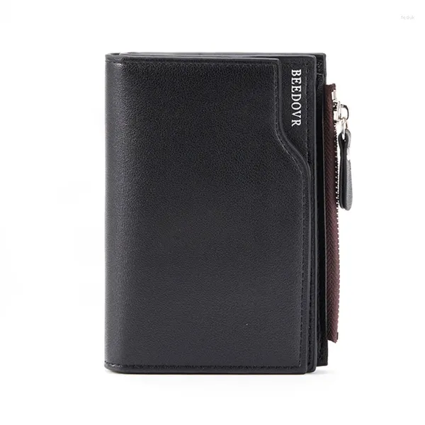 Portefeuilles 2024 Hommes Zipper Court Portefeuille Multifonctionnel Vertical Mini Bouton-pression Rétro Porte-Monnaie Hommes PU Porte-Carte En Cuir