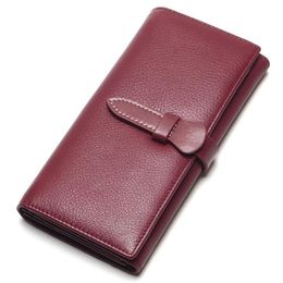 Portefeuilles 2024 Vintage portemonnees Tri-Fall Women Long Real Leather Brand Retro Ladies Zipper Woman Wallet Card Clutch