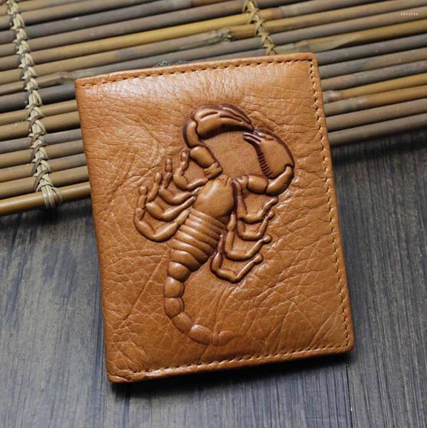 Portafogli 3D Scorpion Portafoglio portamonete in vera pelle da uomo Bifold ID Cash Clutch
