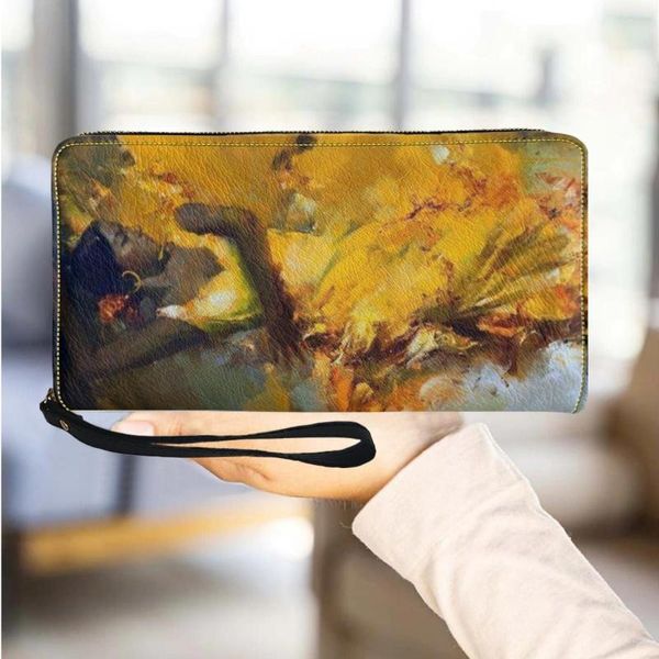 Portefeuilles 3D Vintage Peinture À L'huile Designer Longue Fermeture Éclair Portefeuille Portable Haute Qualité Porte-Carte De Visite Loisirs En Plein Air Shopping Bourse