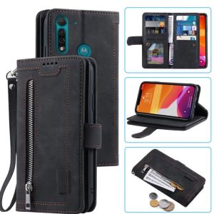 Portefeuilles 9 kaarten Wallet Case voor Moto G8 Power Lite Case Card Slot Slot Zipper Flip Folio met polsband Carnaval Moto G8 Power Lite Cover