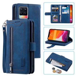 Portefeuilles 9 kaarten Wallet Case voor REALME 8 4G CASE KAART SLOT SLOT ZIPPER FLIP FOLIO met polsriem Carnival voor Realme 8 Pro Cover