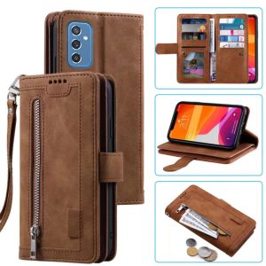 Portefeuilles 9 kaarten Wallet Case voor Samsung Galaxy M52 Case Card Slot Zipper Flip Folio met polsriemcarnaval voor Samsung M52 5G -cover