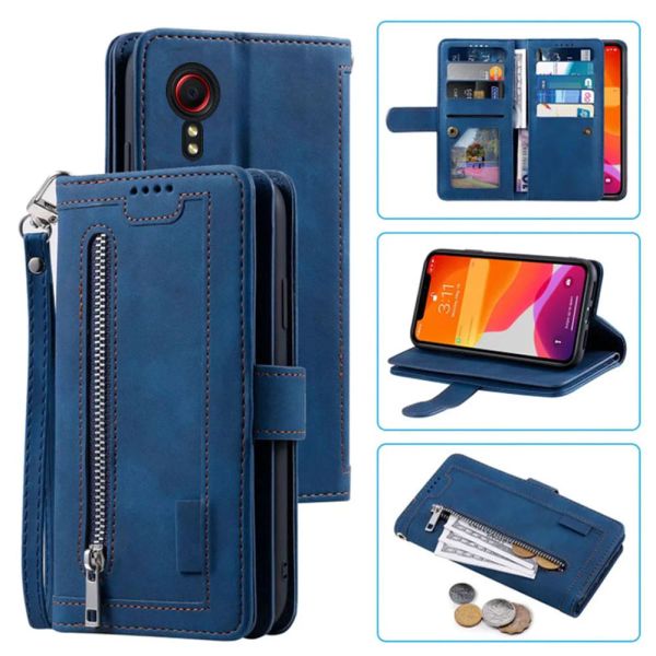 Billeteras 9 tarjetas estuche de billetera para samsung galaxy xcover 5 estuche ranura ranura con cremallera folio con correa de muñeca carnaval samsung xcover5 cubierta