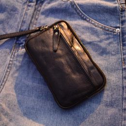 Billeteras aetoo de cuero desplazamiento de bolso para hombres con cremallera larga plegamiento retro de gran capacidad personalidad billetera de teléfono móvil