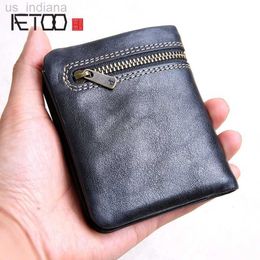 Carteras AETOO Mini monedero para hombres y mujeres cuero hecho a mano ultrafino billetera de cuero suave primera capa billetera de cuero cremallera corta hebilla L220929