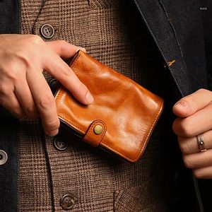 Portefeuilles AETOO Porte-monnaie court en cuir tanné végétal pour hommes en cuir de vachette fait à la main sac de carte de permis de conduire vintage