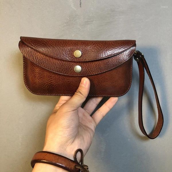 Carteras AETOO Cuero de vaca curtido vegetal Bolsa para teléfono móvil para hombres Cartera de cuero multifunción de mano Retro Casual