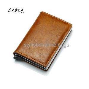 Portefeuilles Antitheft Men Vintage creditcardhouder Blokkering RFID Wallet Leather Leer Beveiligingsinformatie Metal Purse Holde Wallet Card 0204/23