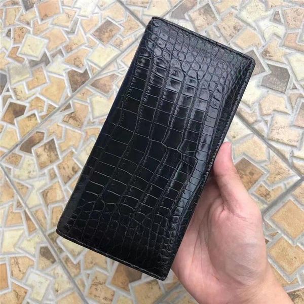 Portefeuilles Authentique véritable peau de ventre de crocodile hommes d'affaires long portefeuille à deux volets pochette porte-monnaie véritable alligator en cuir porte-cartes masculins