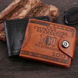 Portefeuilles Portefeuille en cuir PU noir pour hommes Vintage 100 USD Imprimer Femmes Pocard Titulaire Grande Capacité Porte-Monnaie Sac