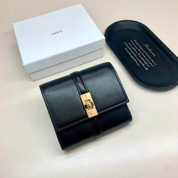 Portefeuille Brand Design Women's Luxury Le cuir de luxe Purs Black Simple Carte Holder Fashion Ladies Sac d'embrayage Girls Mini Snap Coin Purse