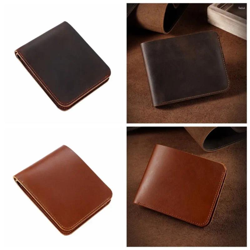 Plånböcker bruna män purses stor kapacitet smala 6 kortplatser hållare vintage äkta läder pengar klipp plånbok dagligen