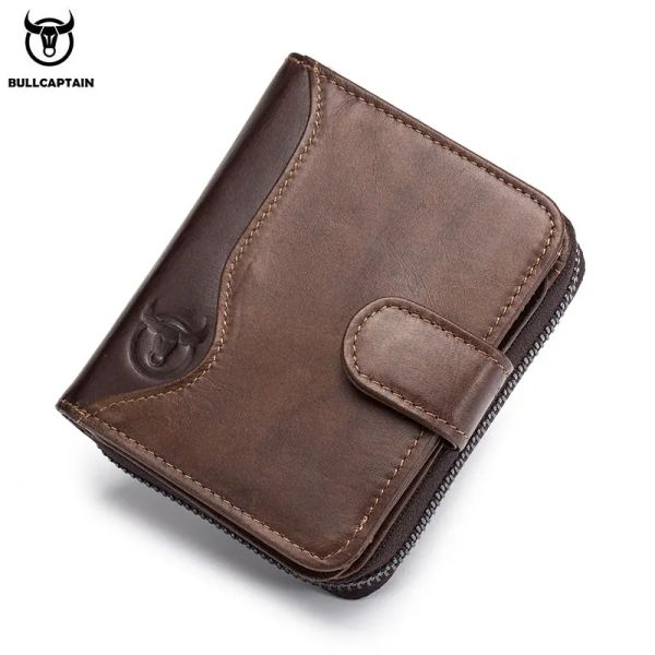 Portefeuilles bullcapain de cuir authentique hommes portefeuille mode monnaie porte-sac à main le support rfid mâle mâle embrayage zipper pince argent sacs jyb003