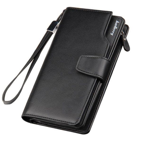 Cartera de mano de cuero de negocios para hombre, bolso largo para teléfono móvil, monedero de gran capacidad, práctico tarjetero para hombre